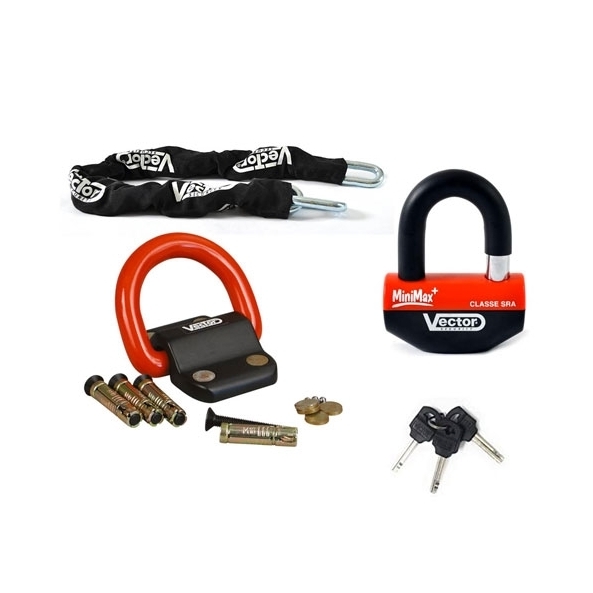 Kit antivol VECTOR chaîne 1,30m cadenas Minimax+ SRA et fixation Compac Blok